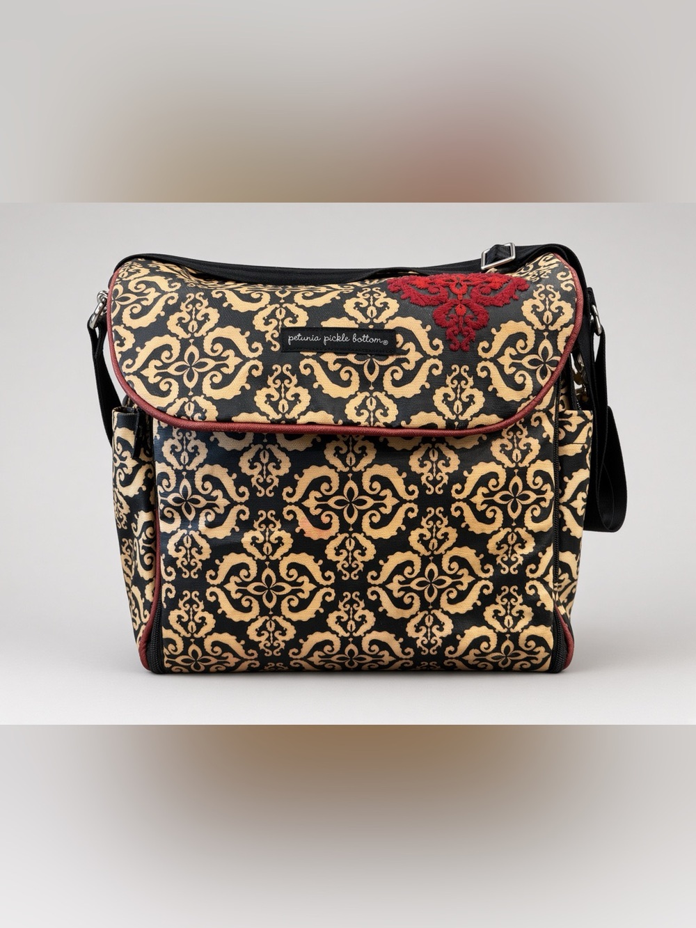 Petunia Pickle Bottom Damask Messenger Diaper Bag with Changing Pad & Pouch